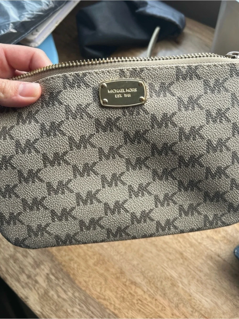 Michael Kors Beige and Brown MK Monogram Wristlet